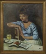 READING, AN OIL IN THE MANNER OF MARCEL DYF