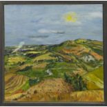 VIEW FROM BURY HILL, EAST SUSSEX, AN OIL BY ISOBEL BRIGHAM