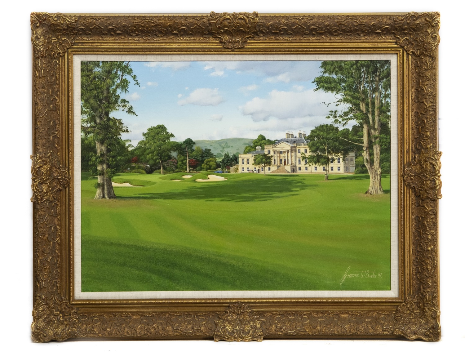 ROSSDHU HOUSE, 8TH GREEN, LOCH LOMOND GOLF CLUB, AN OIL BY GRAEME BAXTER