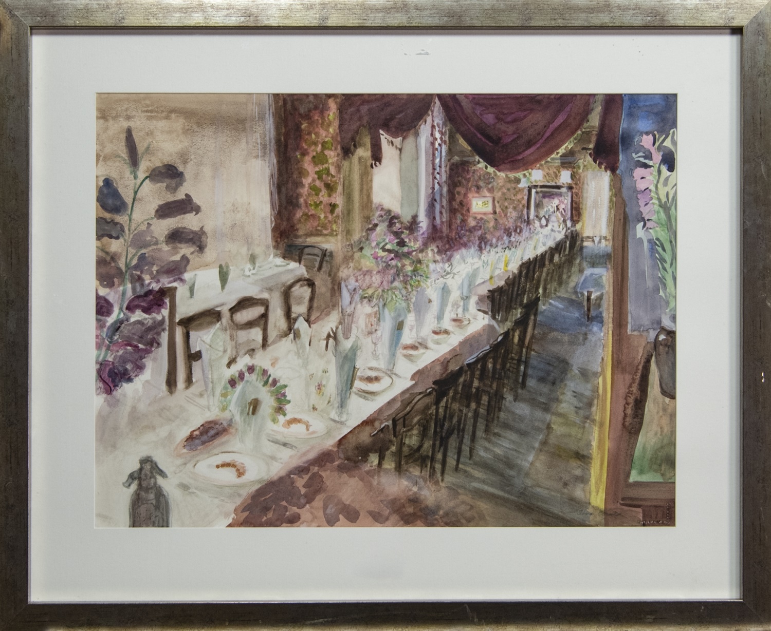 THE WEDDING BREAKFAST, A WATERCOLOUR BY THORA CLYNE