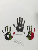 HAND OF AFRICA, A LIMITED EDITION PRINT WITH ORIGINAL HANDPRINTS BY NELSON MANDELA