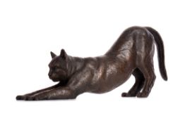 STRETCHING CAT, A SCULPTURE BY ANGELA HUNTER