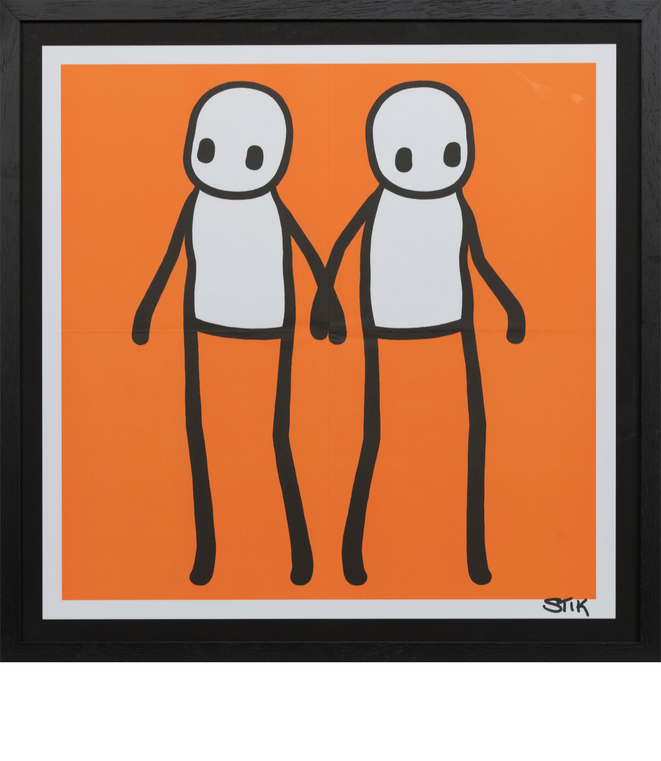 HOLDING HANDS, ORANGE, A LITHOGRAPH BY STIK