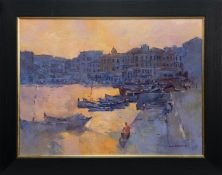 THE HARBOUR : SUNSET, AN OIL BY JOHN WOOLNER