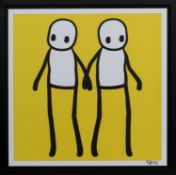 HOLDING HANDS, YELLOW, A LITHOGRAPH BY STIK