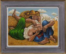 SLEEPING PEASANTS (HOMAGE TO PICASSO), AN OIL BY GRAHAM MCKEAN