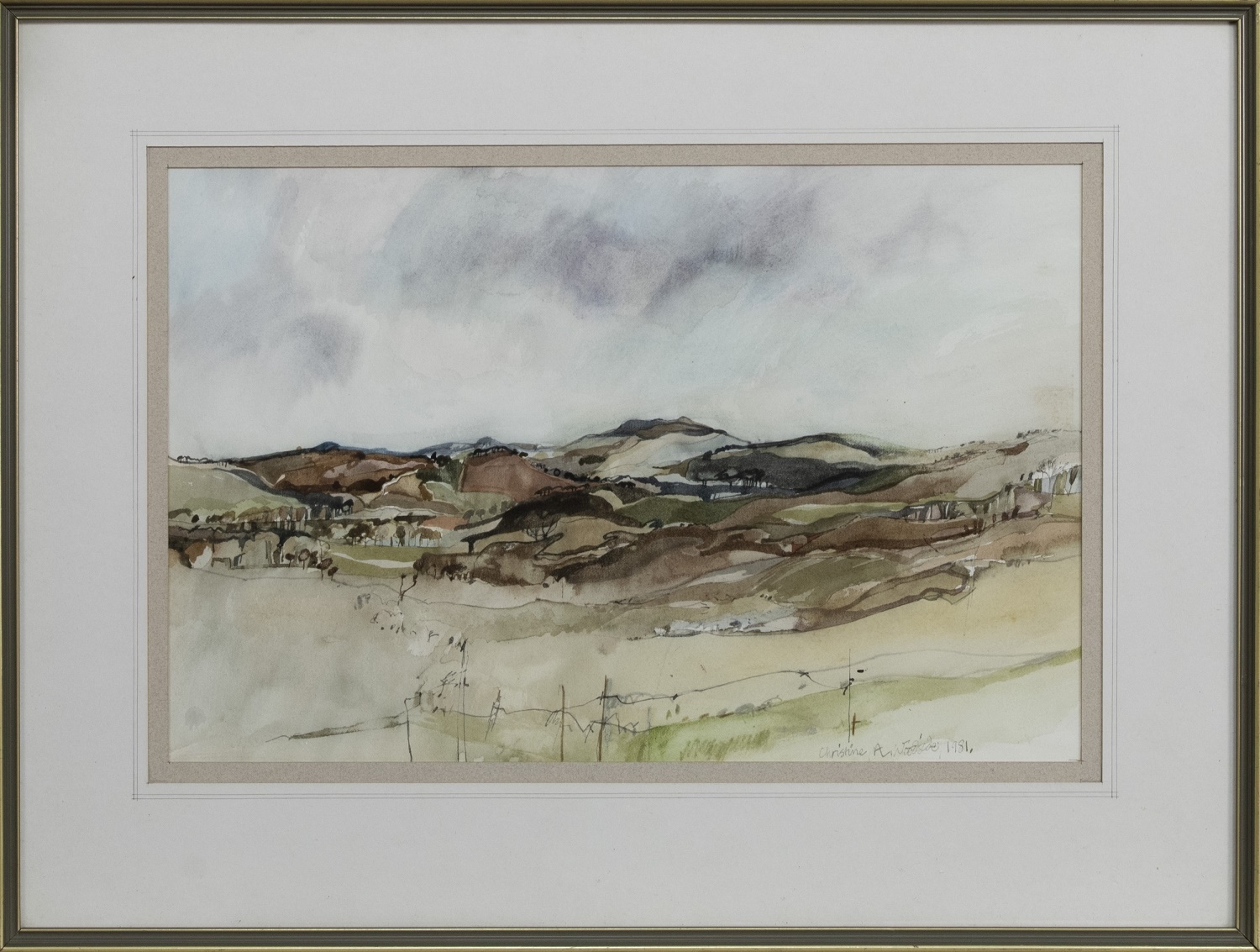 TOWARD SIDLAW HILLS, A WATERCOLOUR BY CHRISTINE WOODSIDE