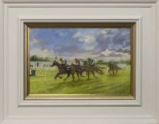 RACING AT PERTH, AN OIL BY WILLIAM DOBBIE