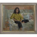 PORTRAIT OF A WOMAN IN YELLOW, AN OIL BY BY SUSAN RYDER