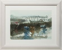DUNURE HARBOUR, A WATERCOLOUR BY IAN LEYDEN