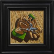 SECATEURS AND GLOVES STILL LIFE, AN OIL BY GRAHAM MCKEAN