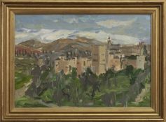 SPANISH TOWN, AN OIL BY ALASTAIR FLATTELY