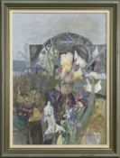 DOVES & IRIS, A WATERCOLOUR BY CHRISTINE A WOODSIDE