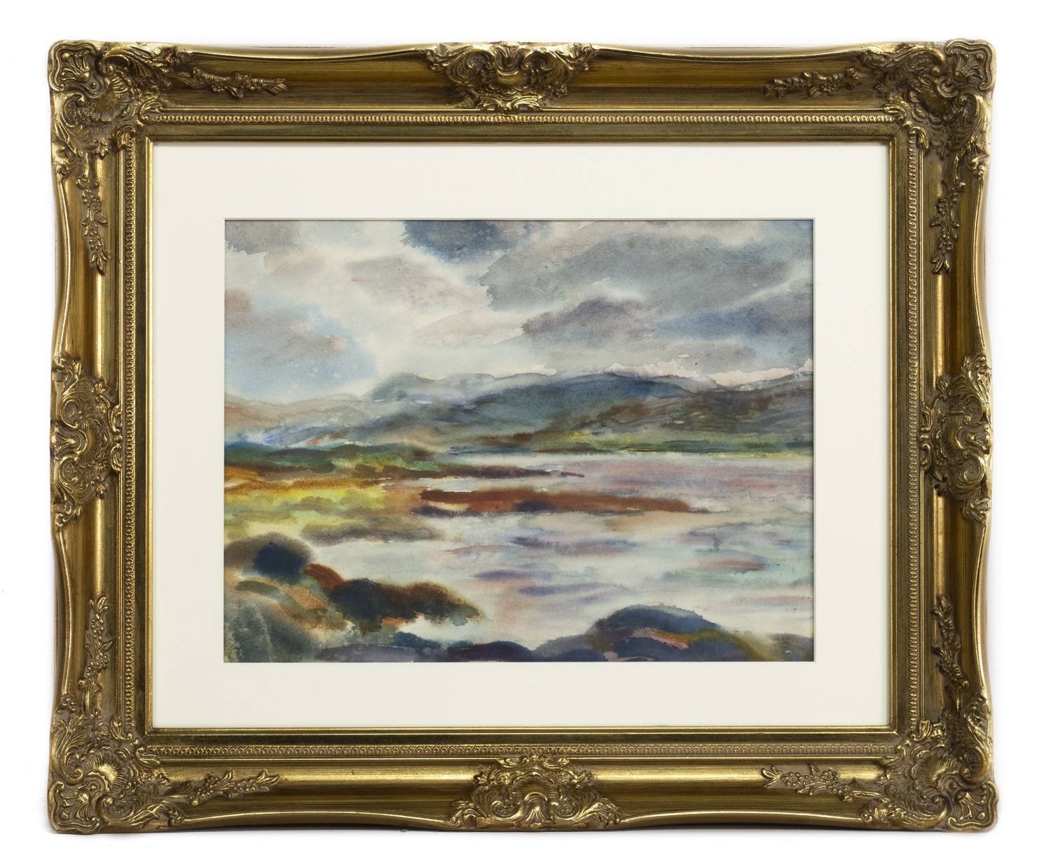 RIVER SCENE, A WATERCOLOUR BY DONALD MOODIE