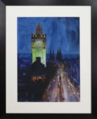 PRINCES STREET LIGHTS, A WATERCOLOUR BY MARTIN OATES
