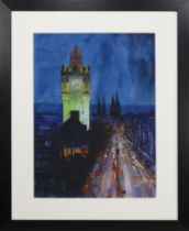 PRINCES STREET LIGHTS, A WATERCOLOUR BY MARTIN OATES