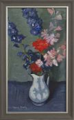 A STILL LIFE OF VIBRANT FLOWERS, AN OIL BY MOIRA BEATY