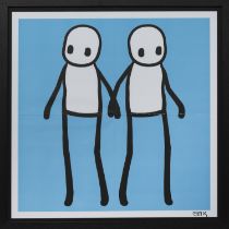 HOLDING HANDS, BLUE, A LITHOGRAPH BY STIK
