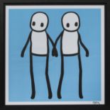 HOLDING HANDS, BLUE, A LITHOGRAPH BY STIK