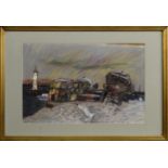 GULLS & HARBOUR, ANSTRUTHER, A PASTEL BY DAVID MCLEOD MARTIN