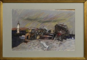 GULLS & HARBOUR, ANSTRUTHER, A PASTEL BY DAVID MCLEOD MARTIN
