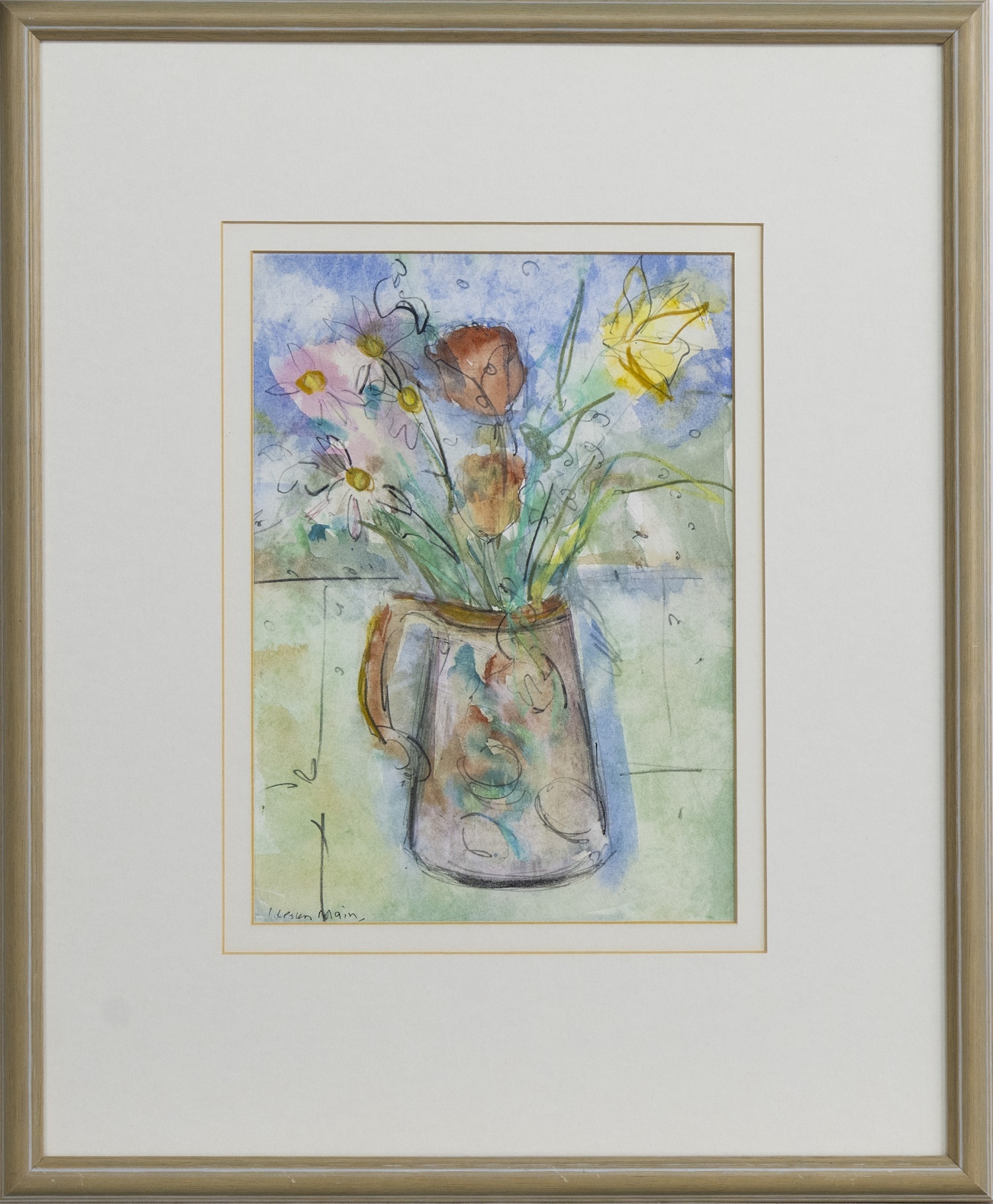 SUMMER FLOWERS, A WATERCOLOUR BY IRENE LESLEY MAIN