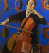 MUSICIAN, CELLO, AN OIL BY ANDREI BLUDOV