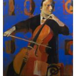 MUSICIAN, CELLO, AN OIL BY ANDREI BLUDOV