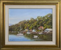 WESTERN SHORE, PITTWATER, AN OIL BY JOHN HINGERTY