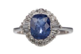 A SAPPHIRE AND DIAMOND RING