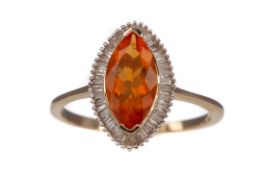 A FIRE OPAL AND DIAMOND RING