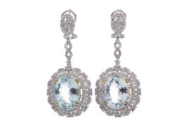A PAIR OF CERTIFICATED AQUAMARINE AND DIAMOND EARRINGS