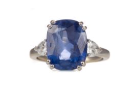 A CERTIFICATED CEYLON SAPPHIRE AND DIAMOND RING