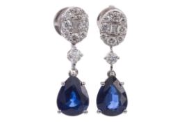 AN IMPRESSIVE PAIR OF SAPPHIRE AND DIAMOND EARRINGS