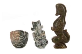 A LOT OF THREE POLYNESIAN HARDSTONE CARVINGS