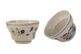 A PAIR OF CHINESE DOUCAI ROOSTER TEA BOWLS