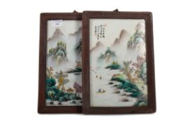 A SET OF FOUR CHINESE SHAN SHUI PORCELAIN PANELS