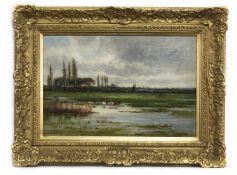 ON THE RIVER OUSE, HUNTINGTON, AN OIL BY WILLIAM BEATTIE BROWN