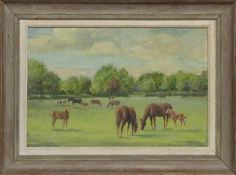 HORSES GRAZING, AN OIL BY ERNEST PAYNE