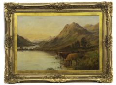 HIGHLAND CATTLE IN A SCOTTISH LANDSCAPE, AN OIL BY DOUGLAS CAMERON