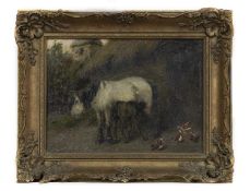 PONY ON THE FARM COURT, AN OIL BY GEORGE SMITH