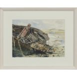 WRECKED BOAT, A WATERCOLOUR BY ALEXANDER MACPHERSON