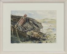 WRECKED BOAT, A WATERCOLOUR BY ALEXANDER MACPHERSON