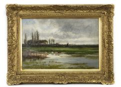 ON THE RIVER OUSE, HUNTINGTON, AN OIL BY WILLIAM BEATTIE BROWN