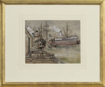 QUEENS DOCK, A WATERCOLOUR BY JAMES KAY