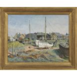 A BOATYARD, AN OIL BY SIDNEY MAIDEN