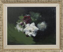 WHITE AND RED ROSES, AN OIL BY JAMES PORTEOUS