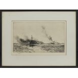 APPROACHING SHIPS, AN ETCHING BY WILLIAM LIONEL WYLLIE