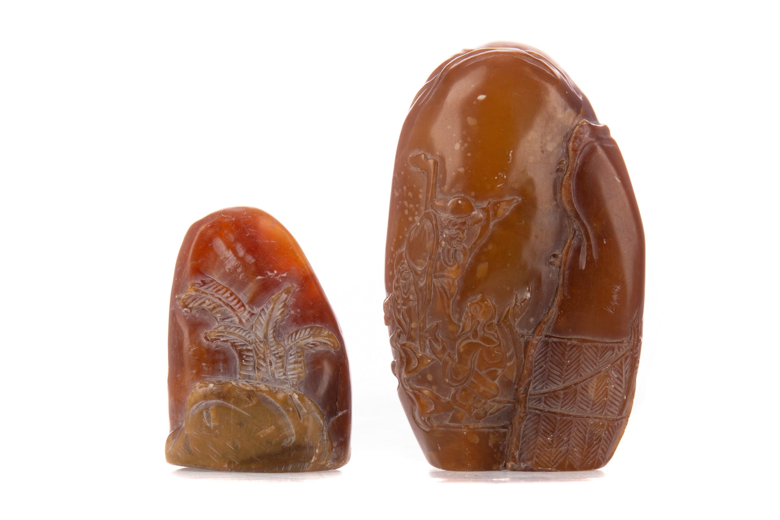 TWO CHINESE SCHOLAR'S CARVED SHAO SHAN STONES