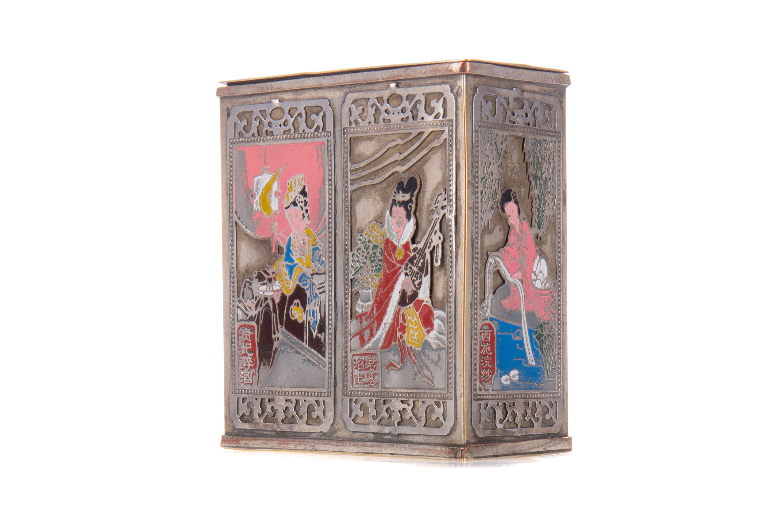 AN EARLY 20TH CENTURY CHINESE WHITE METAL AND ENAMEL CASKET - Image 2 of 2